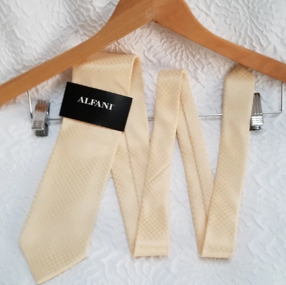 NWT Alfani Silk Gold Cream box pattern tie